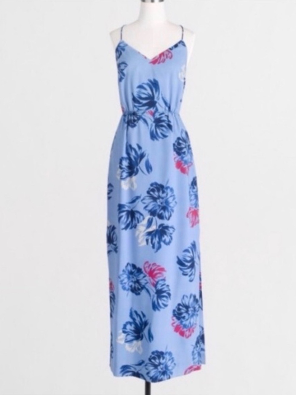 J. Crew Light Blue Floral Slip Maxi Dress
